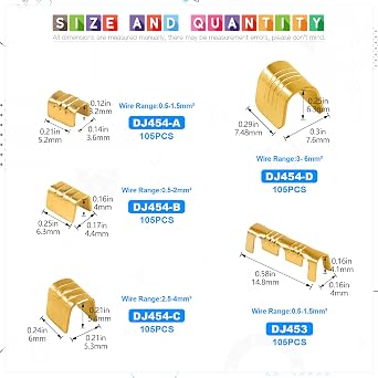 Glarks 525Pcs U Shape Copper Wire CrimpTerminal Assortment Set Non-Insulated Copper Ring Spade Butt Lugs Open Barrel Connectors Kit