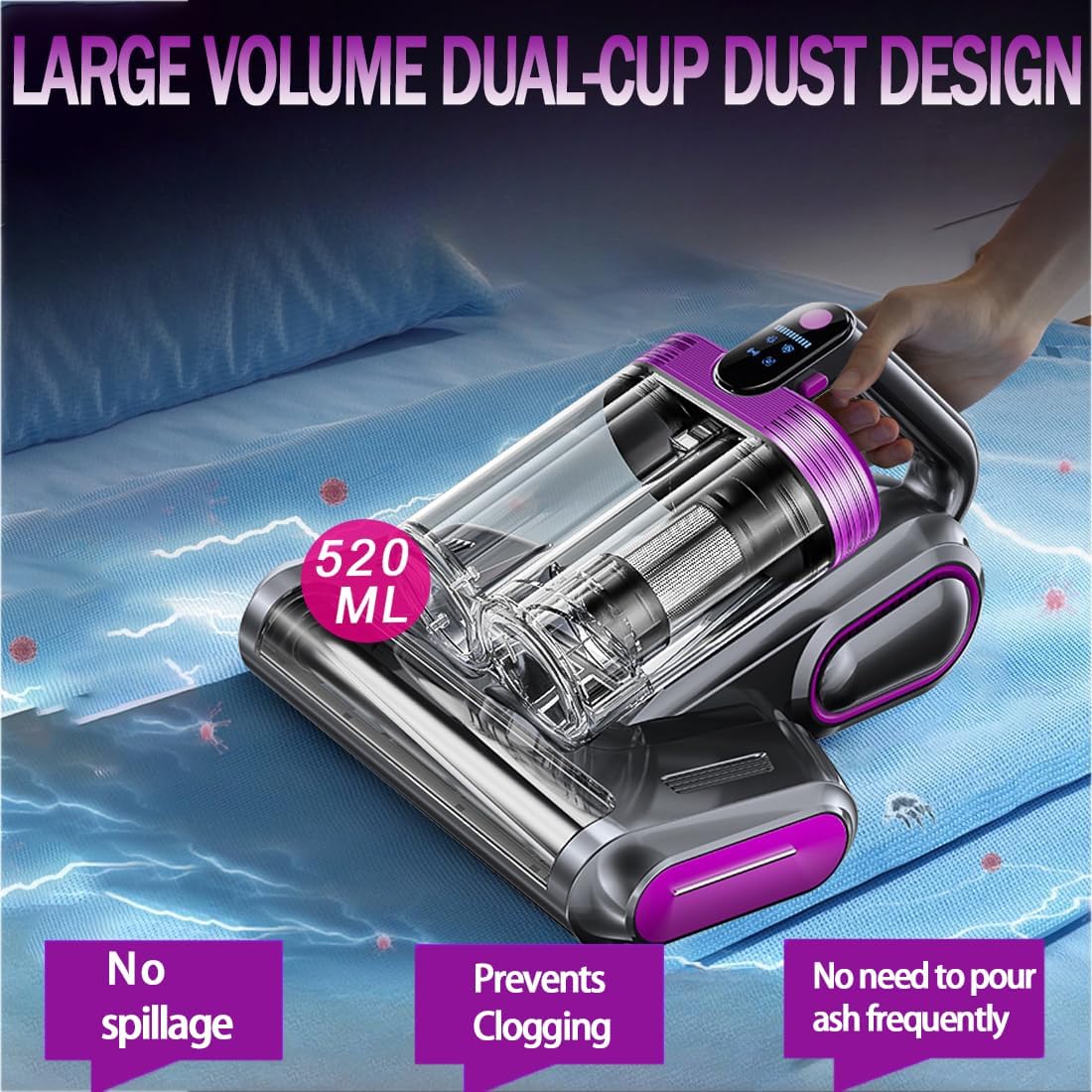 Mattress Vacuum Cleaner, 16Kpa Bed Vacuum Cleaner with 253.7nm UV-C Light, 140°F Heat, HEPA Filter & Ultrasonic, Versatile Handheld Vacuums for Bed, Sofa, Couch, Crib(Corded, 500W)