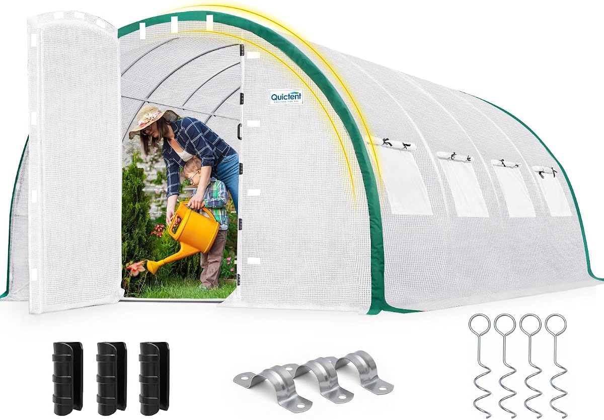 Quictent 20x10x6.6 FT Premium Greenhouse for Outdoors with 2 Door Frames | Reinforced Top Structure & Cover, Large Heavy Duty Walk-in Tunnel Hoop Green House for Garden Backyard Flower Winter, White