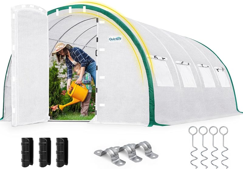Quictent 20x10x6.6 FT Premium Greenhouse for Outdoors with 2 Door Frames | Reinforced Top Structure & Cover, Large Heavy Duty Walk-in Tunnel Hoop Green House for Garden Backyard Flower Winter, White