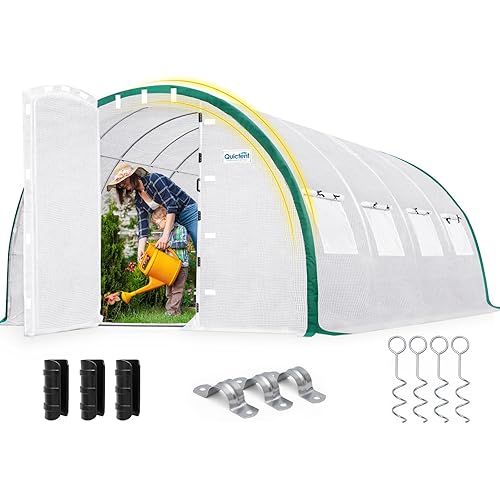 Quictent 20x10x6.6 FT Premium Greenhouse for Outdoors with 2 Door Frames, Reinforced Top Structure & Cover, Large Heavy Duty Walk-in Tunnel Hoop Green House for Garden Backyard Flower Winter, White