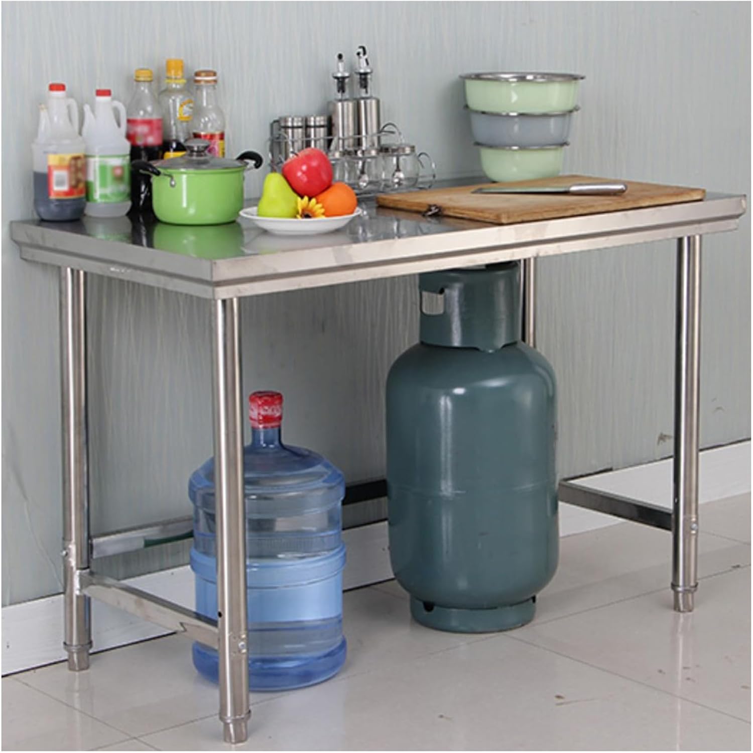 Single Level Stainless Steel Work Table Kitchen Prep Table Commercial Chopping Table Casework Stable Frame Work Table with Adjustable Legs Wide Application(80x40x80cm)