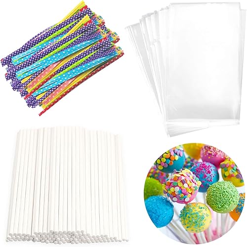 Miniatura 7 de Juego de bolsas plateadas de piruleta para tartas, incluye 100 bolsas de paquete, 100 palitos de papel para golosinas, 100 lazos metálicos coloridos