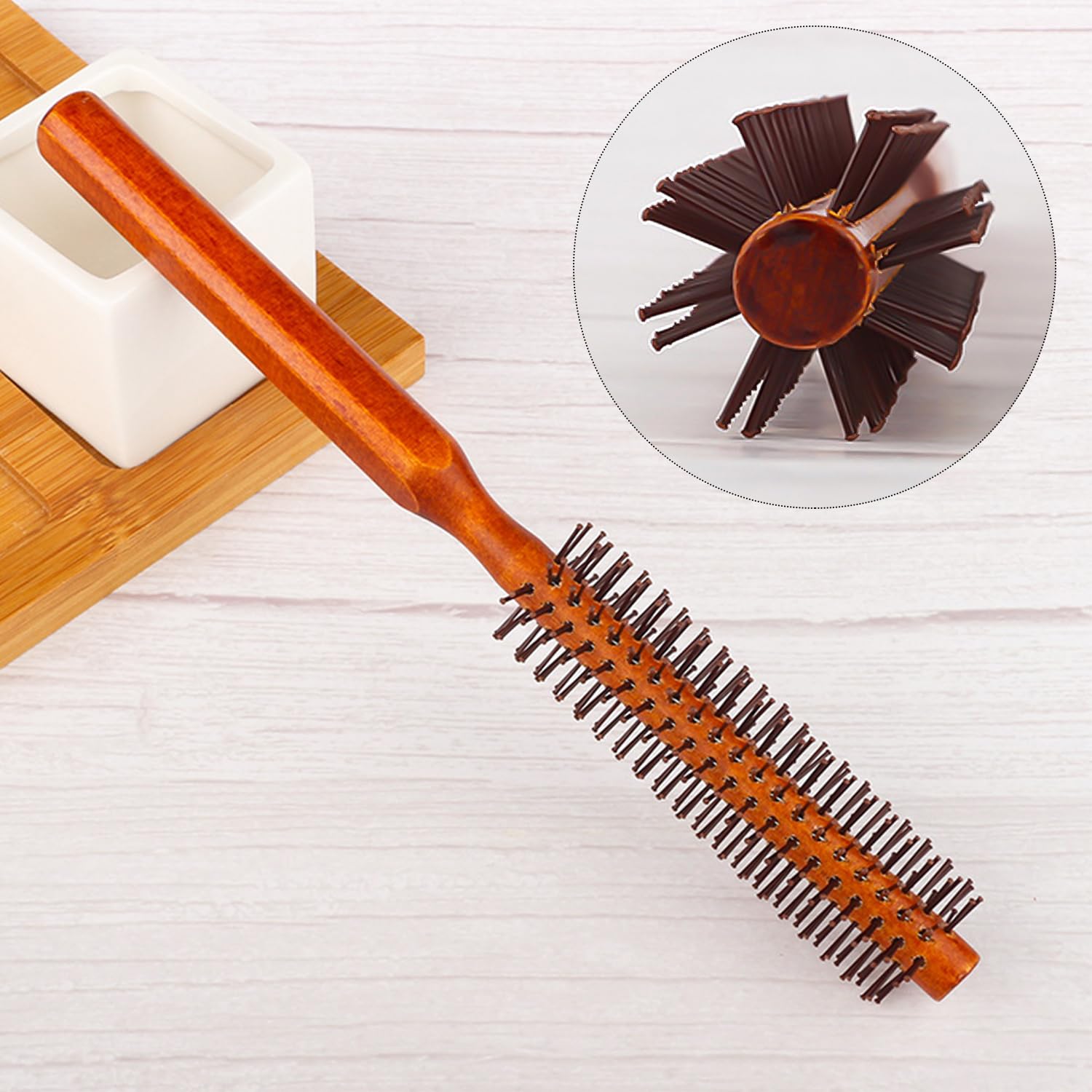 2 Pieces Wooden Handle Round Comb, Round Brush, Round Brush For Blow Drying, Small Hair Brush, Women'S Hair Comb, Brown Hair Comb - Image 4