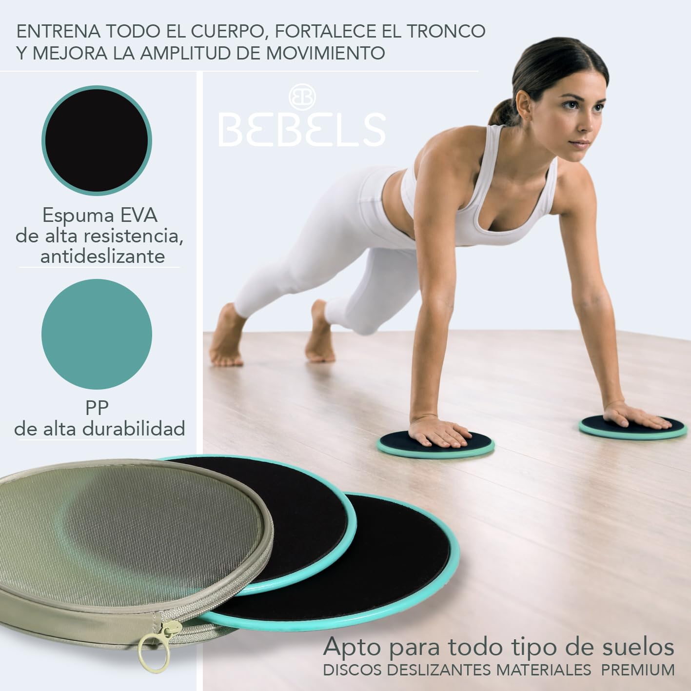 Bebels Pilates Kit, Kit Pilates en casa, Pilates en casa, Kit Gimnasio en casa,Ejercicio en casa, aro Pilates, Bandas elasticas, Pelota Pilates pequeña, Sliders Fitness, Cintas elasticas musculacion