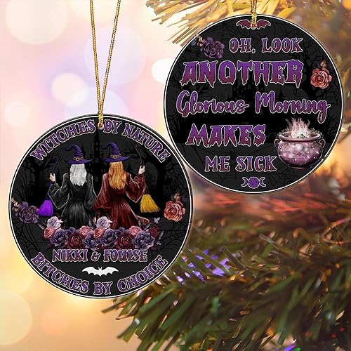 Miniatura 7 de V VIBEPY Adorno de bruja personalizado impreso por todas partes, adorno para mejor amigo, adorno de Halloween, adorno de madera de 2 lados de 3.5