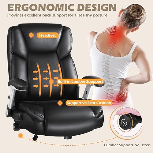 Miniatura 5 de Silla de oficina grande y alta, 600 libras, silla de oficina ejecutiva resistente cómoda con soporte lumbar, asiento ergonómico extra ancho, sillas