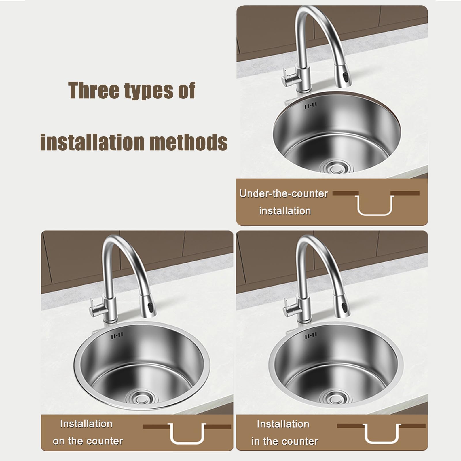 Lavello da Cucina,lavello Cucina a Vasca Singola in Acciaio Inox,Vasca Arrotondata con Rubinetto Estraibile,Installazione sottotop o sopratop per Bar,Campeggio e Auto (42x42x21cm)