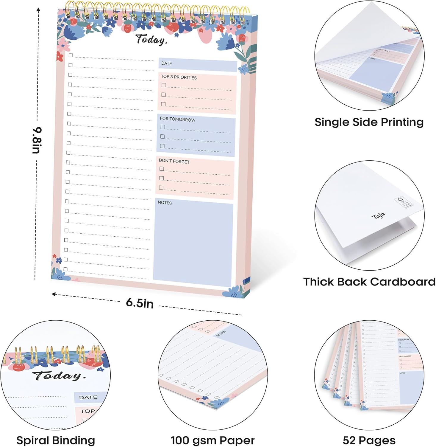 Taja To Do List Notepad - To Do List Notebook for Work with 52 Sheets, 9.8" x 6.5", Undated Daily Planner Perfect for Daily Tasks and Goal Setting, Notepad Suitable for Office, Home & School - Spring Blossom - Image 6