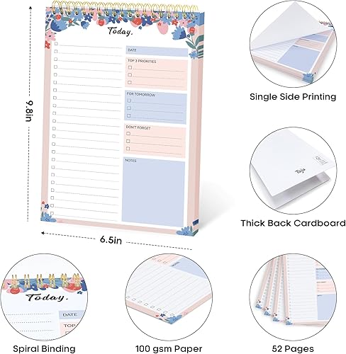 Miniatura 198 de Taja Bloc de notas de lista de tareas pendientes para el trabajo con 52 hojas, 9.8 x 6.5 pulgadas, planificador diario sin fecha, perfecto