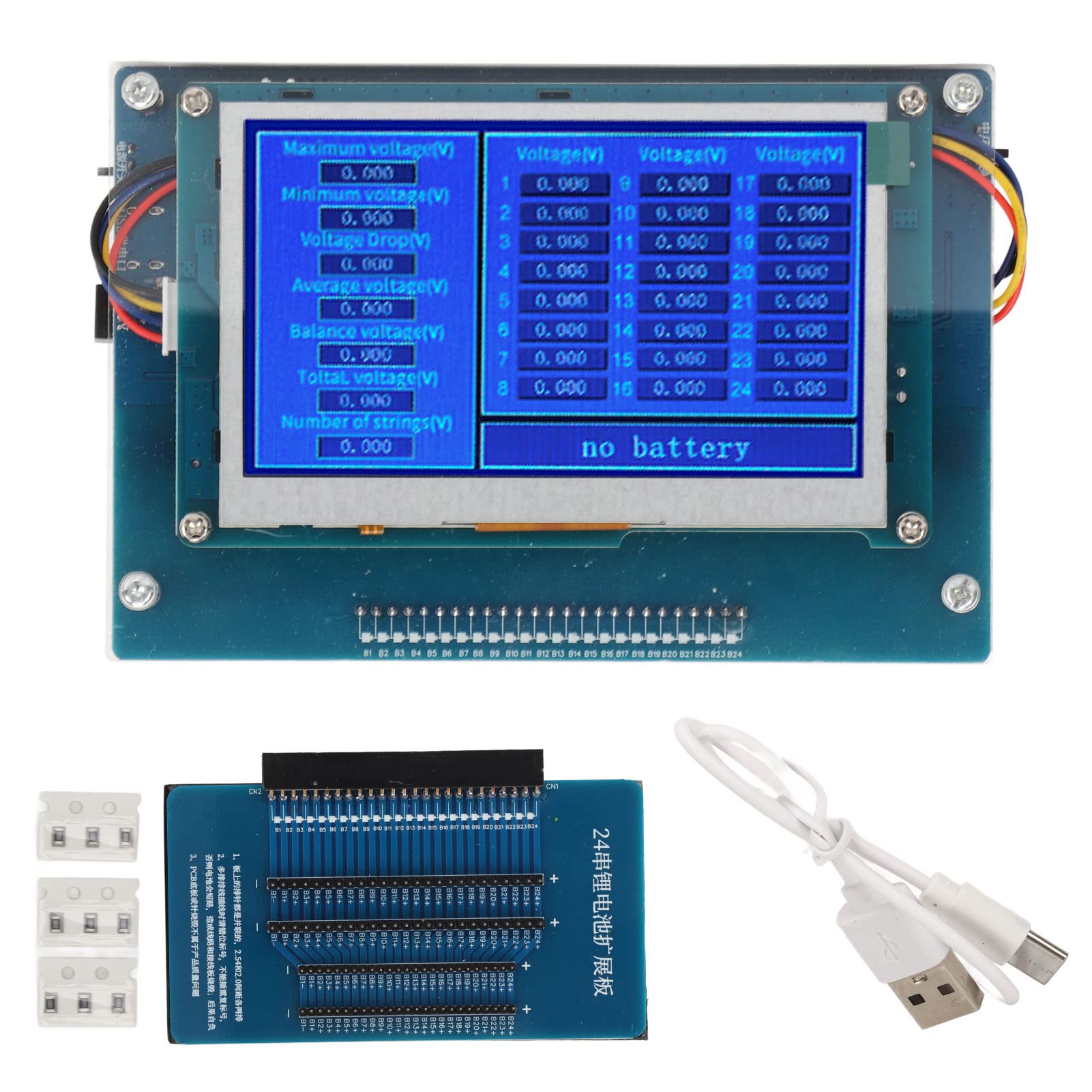1 to 24S Lithium Battery Tester, Multi Data Display, Reverse Connection, High Low Voltage Warning, Type C DC (with Expansion Board)