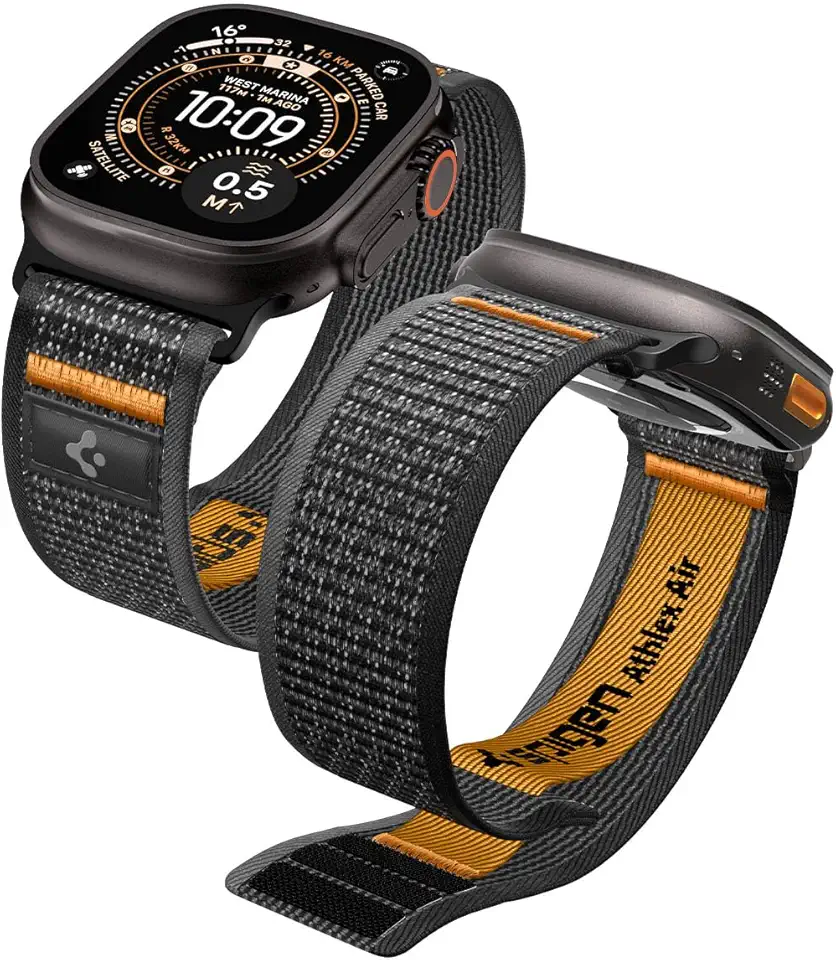 Spigen Athlex Air 2 Pulseira para Apple Watch Compatível com Ultra 3/2/1 49mm, Series 11/10 46mm, 9/8/7 45mm, SE3/SE2/SE/6/5/4 44mm, 3/2/1 42mm - Preto Ativo