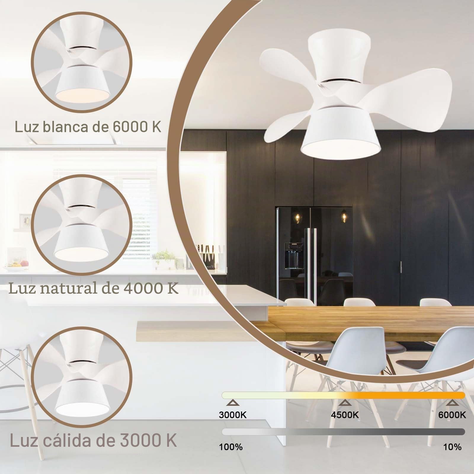 Ventilador De Techo Con Luz Silencioso LED Regulable Lampara Ventilador DC Reversible 6 Velocidades Timer Pequeña Ceiling Fan with Light Para El Dormitorio De Los Niños Salón