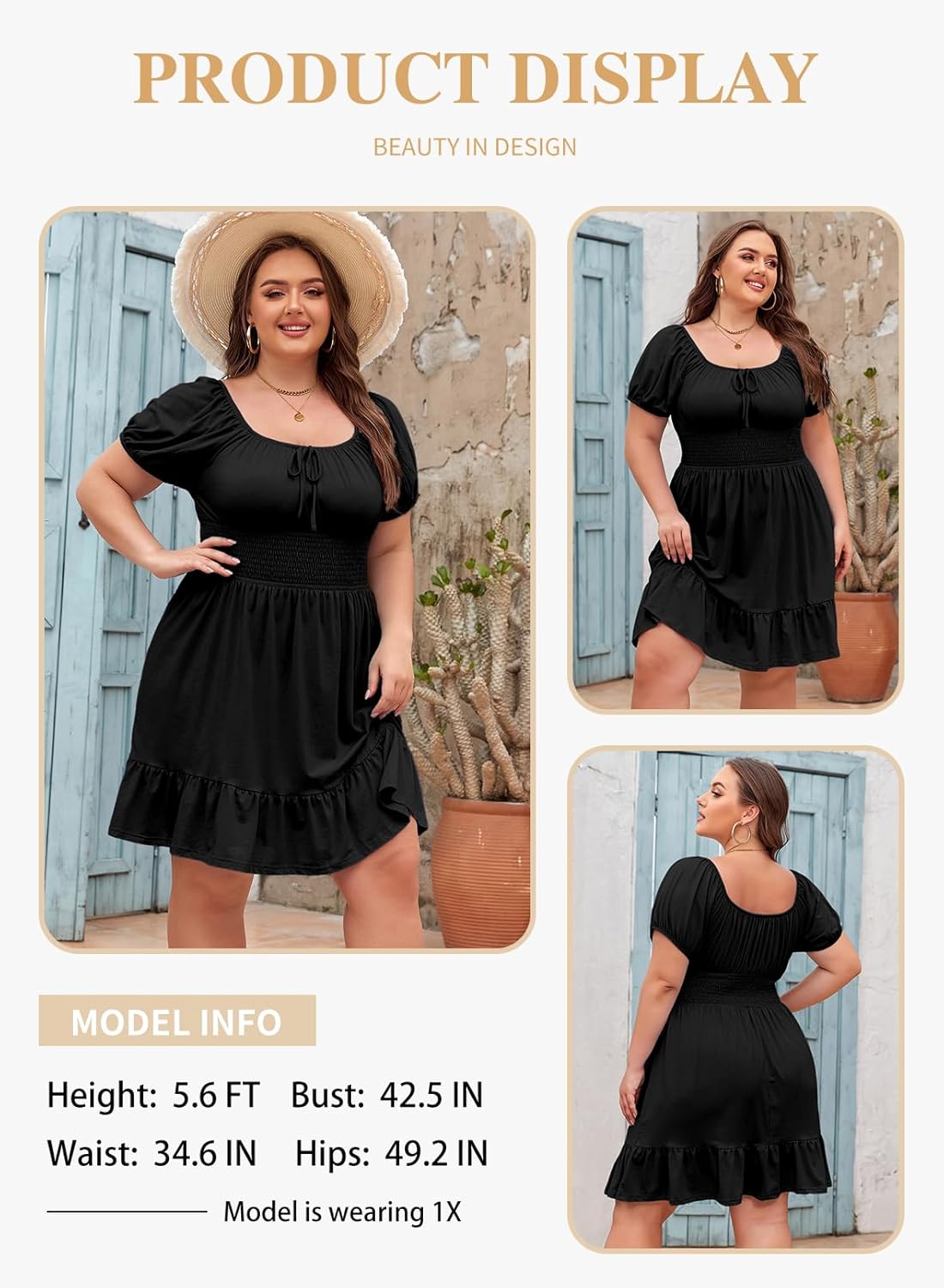 Eytino Plus Size Dress for Women Short Sleeve Square Neck Casual Mini Short Dresses for Wedding Guest(1X-5X) - Image 3