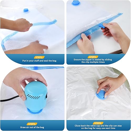 Miniatura 7 de Bolsas grandes de almacenamiento al vacío con bomba eléctrica, paquete de 25 (5 Jumbo/5 Grandes/5 Medianos/5 Pequeños/5 Rollos) Bolsas de sellado al