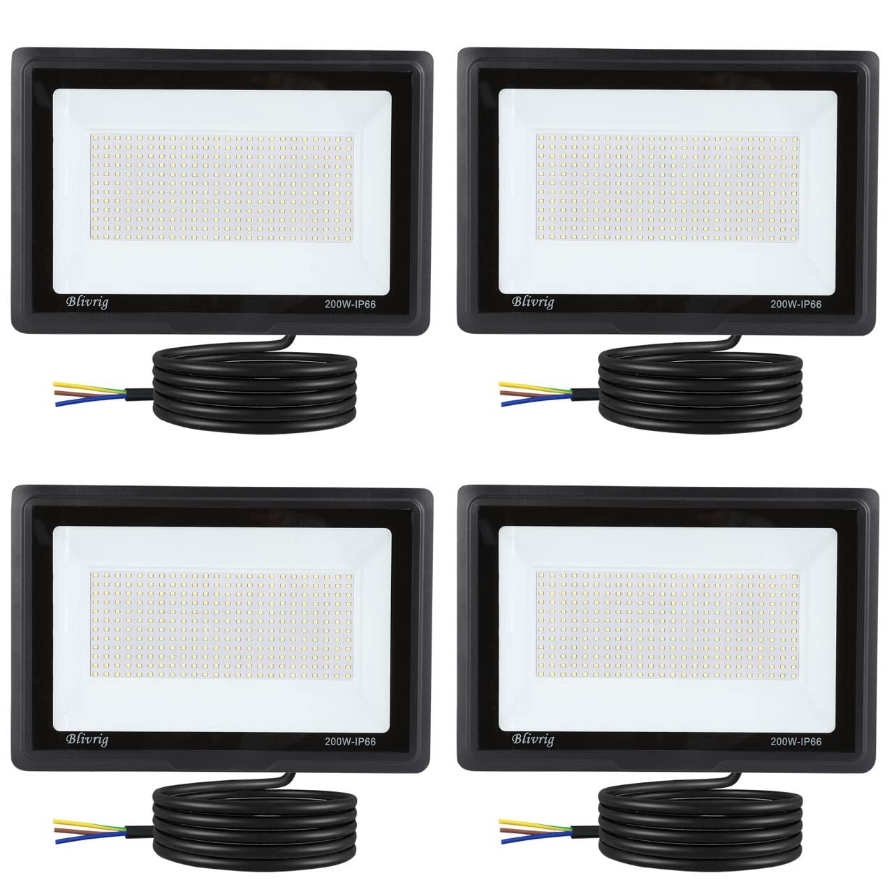 200W Faretto LED Esterno 4 Pezzi, 20000LM 6500K Faro LED Bianco Fredda, Impermeabile IP66 Faretti LED, Luce Proiettore per Cortile Cantiere Giardino Terrazza
