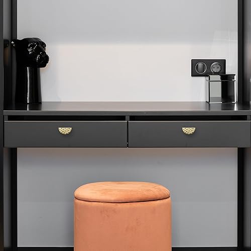 Miniatura 6 de Paquete de 10 pomos de latón macizo para gabinete, pomos de cajón dorados semicírculos, manijas de cajón martilladas, accesorios modernos para