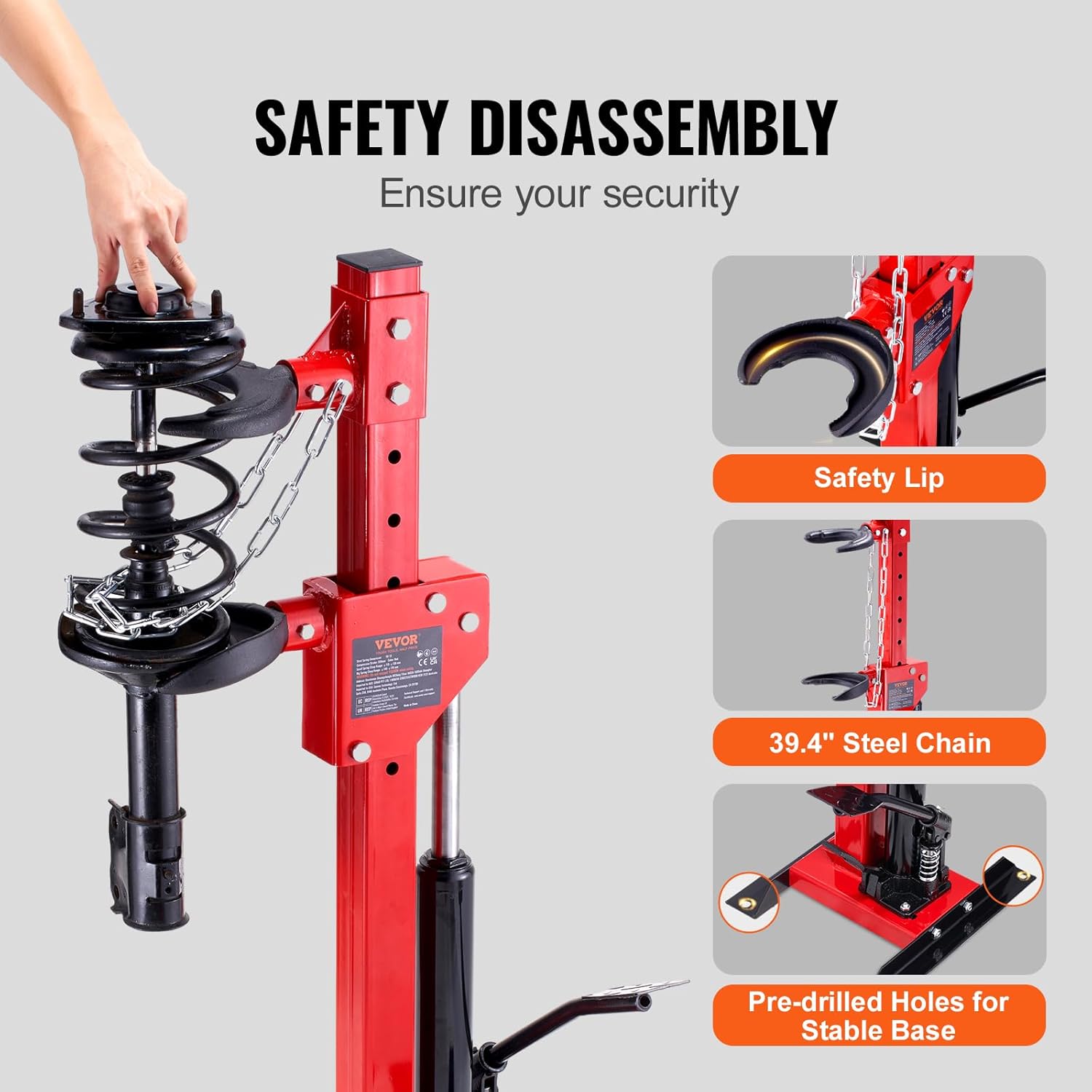 Safety features of the VEVOR Hydraulic Strut Spring Compressor