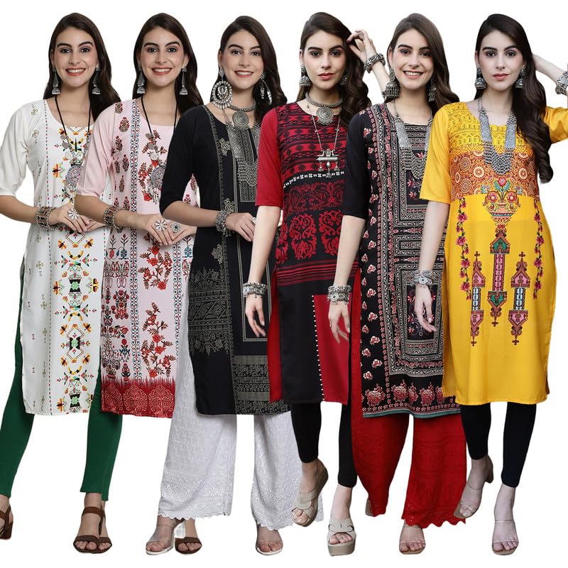 Pinkmint Printed Kurti For Women's Timeless Tradition Kurtis With A Classic Touch (Pack Of 6)