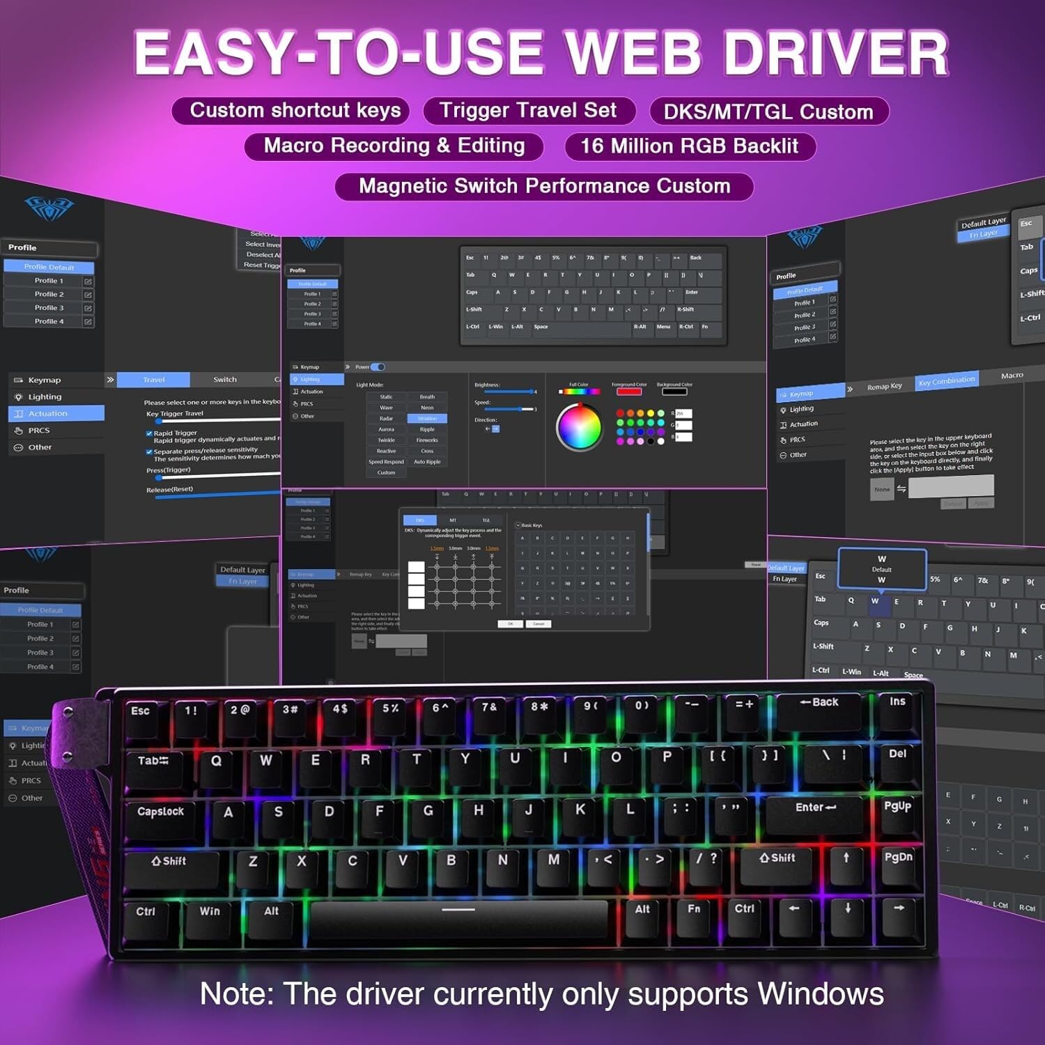 Aula Win68 He Teclado magnético Rapid Trigger Graywood Swtich 8000Hz RGB TKL Hot Swap Gaming Teclado Negro