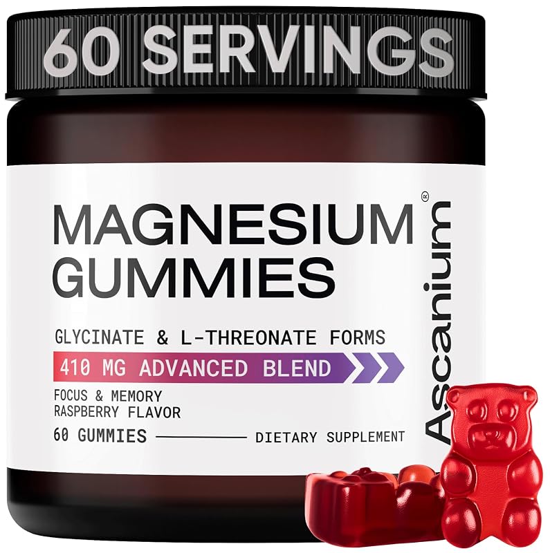 Ascanium - Suplemento de Magnésio em Gomas com Glicinato e L-Treonato, 410 mg, 60 gomas