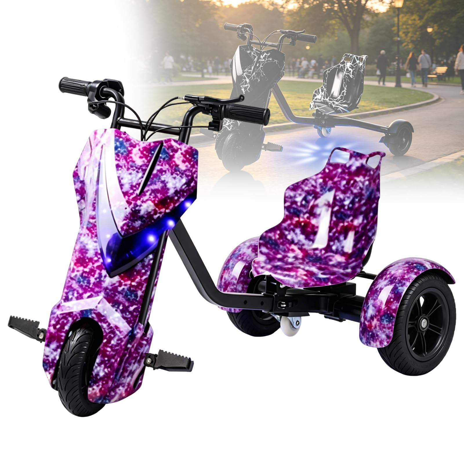 Triciclo Eléctrico para Niños de 5 a 8 Años, Realizar Derrapes y Giros de 360°, Carro Electrico Niño Montable, Juguete Scooter Eléctrico para Niños con Luces de Colores 6-Inch-D