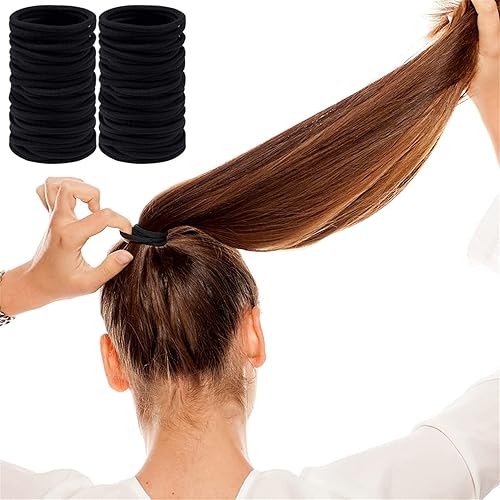 Miniatura 5 de Lazos negros para el cabello para mujer, de 4 a 60 unidades, bandas elásticas de goma natural sin daños, 2 peines de cola de rata, soportes de cola