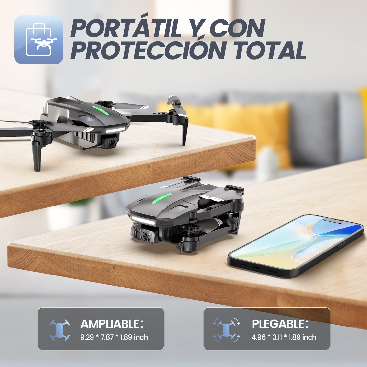 DEERC D70 Mini Drone con cámara HD 1080P para niños adultos, cuadricóptero RC plegable FPV para niños niñas con modo sin cabeza, Tap Fly, giros de 360°, control de voz y gestos, 2 baterías