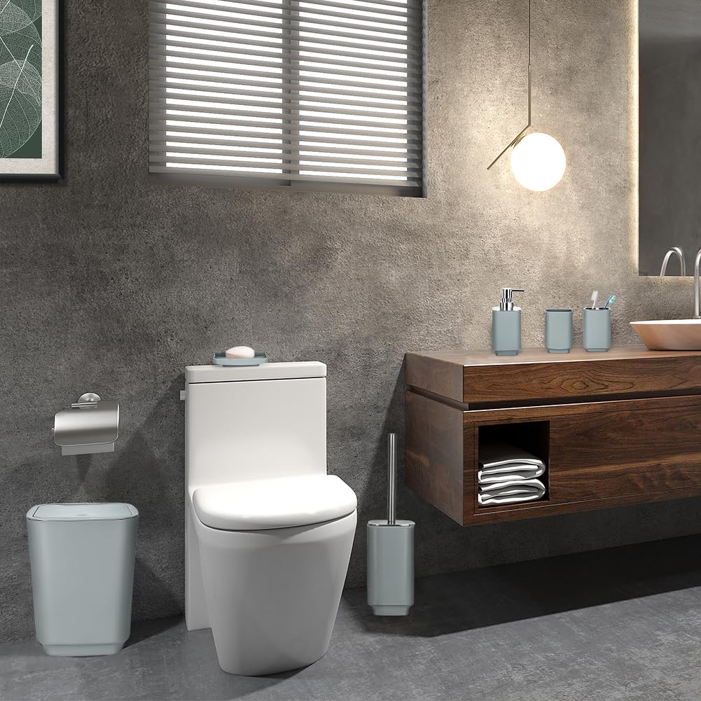 JOTOM 6-teiliges luxuriöses Kunststoff-Badezimmer-Zubehör-Set mit Mülleimer, WC-Bürste, Zahnbürstenhalter, Becher, Seifenschale und Seifenspender