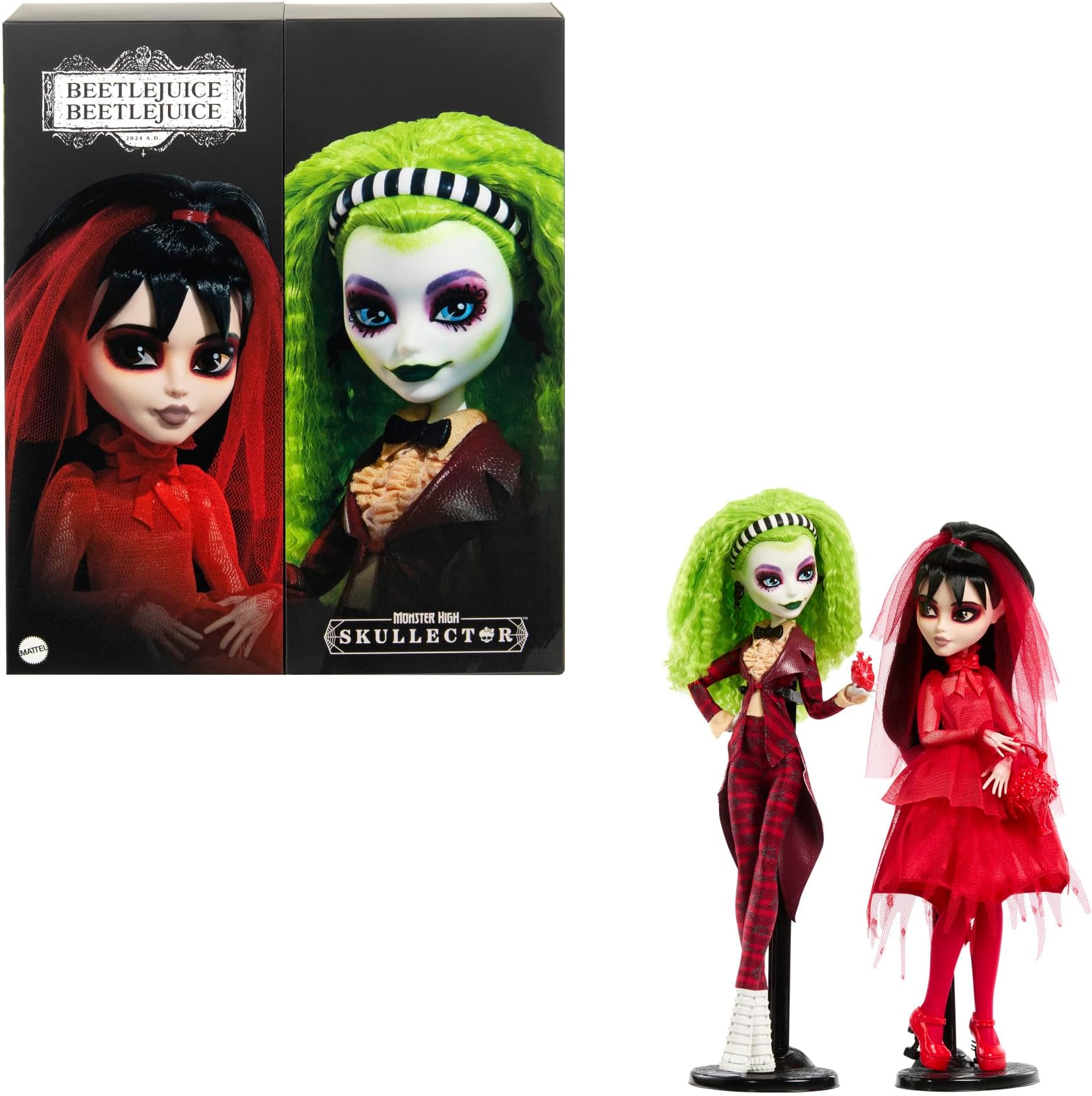 Monster High Skullector Beetlejuice Beetlejuice Doll 2-Pack, Collectible Betelgeuse and Lydia Deetz Set with Accessories and Displayable Packaging, HYV96