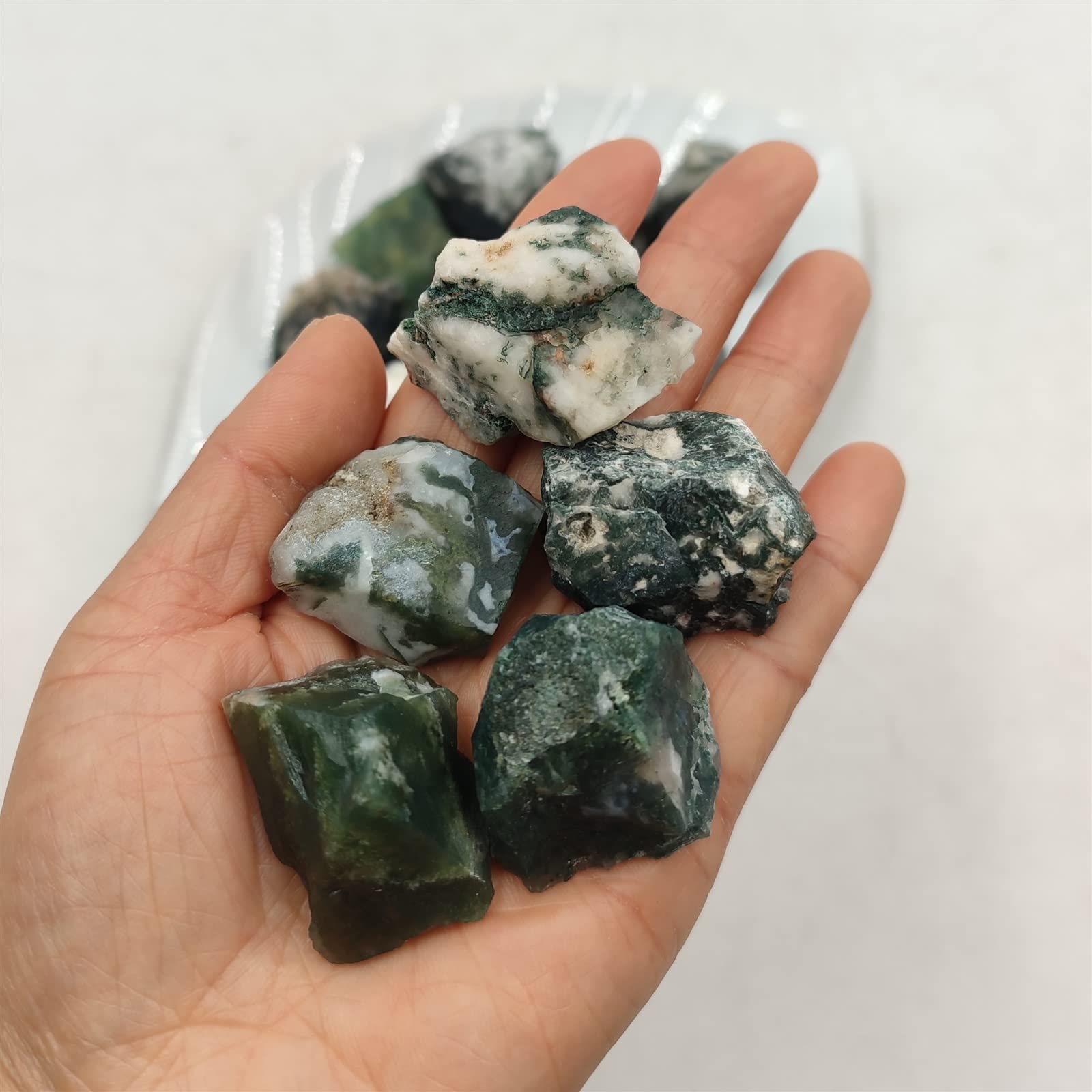 100 g Bulk Natural Raw Moss Agate Pietra Grezza Cristalli di Quarzo Roccia Acquario Decorazione della Stanza di casa Decorazione della Stanza
