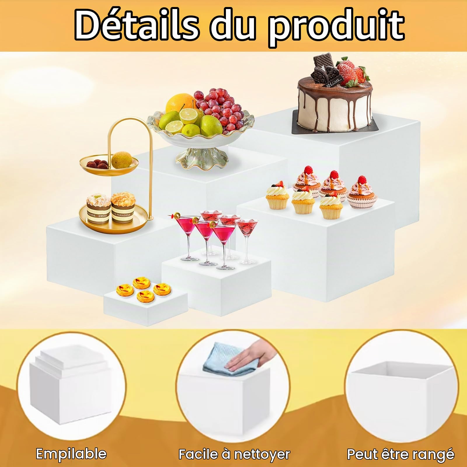 Presentoir Aperitif Buffet, Lot de 6 Présentoirs pour Gâteaux en Acrylique, Desserts, Objets de Collection, Bijoux, Support Cubique Emboîtable Boîte de Rangement pour Bonbons, Cosmétiques