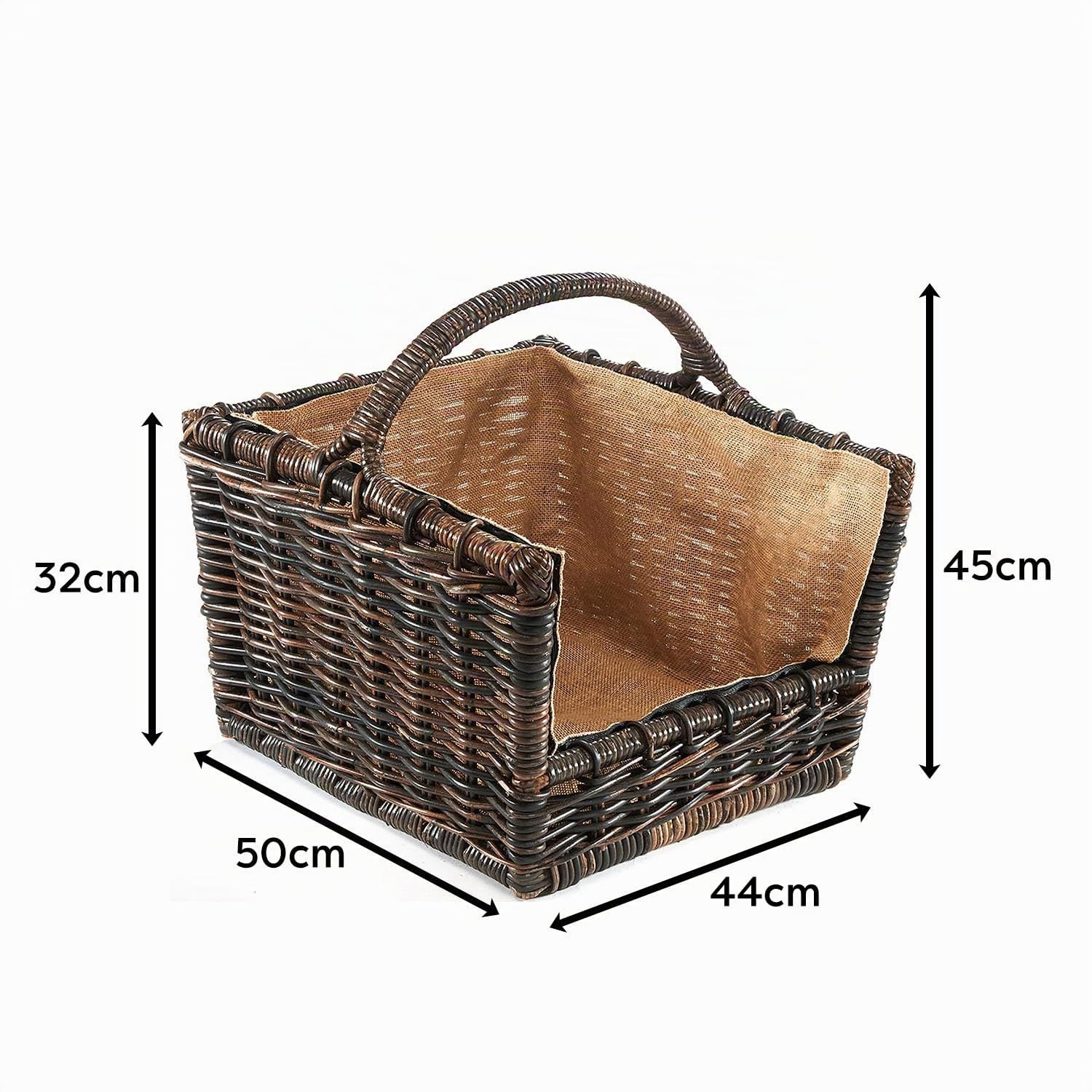 Kobolo Kaminholzkorb Holztrage für Kaminholz Rattan Grau mit Leinenstoff