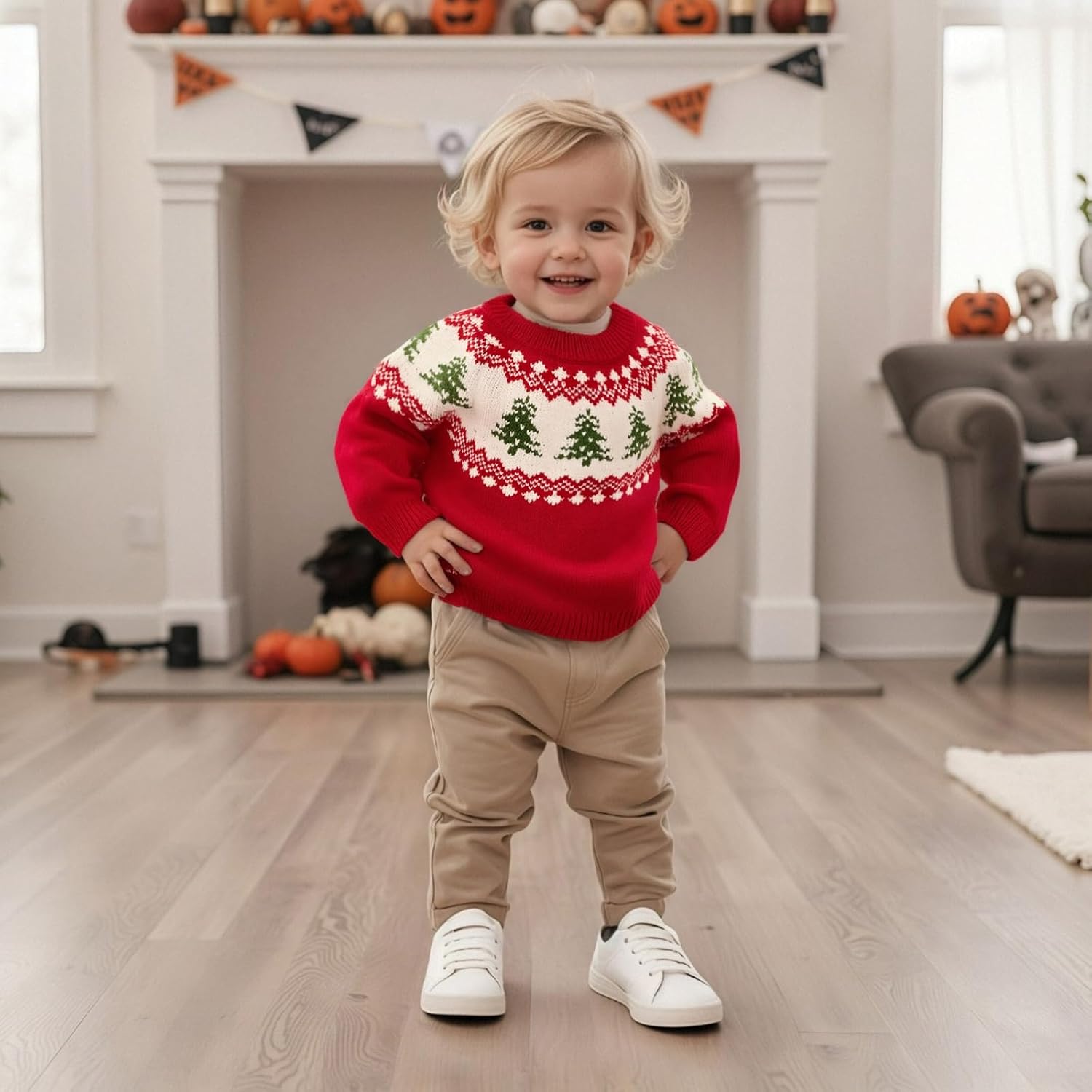 Muineobuka Toddler Baby Boy Girl Christmas Outfit Embroidery Long Sleeve Ugly Christmas Christmas Knit Sweater Pullover