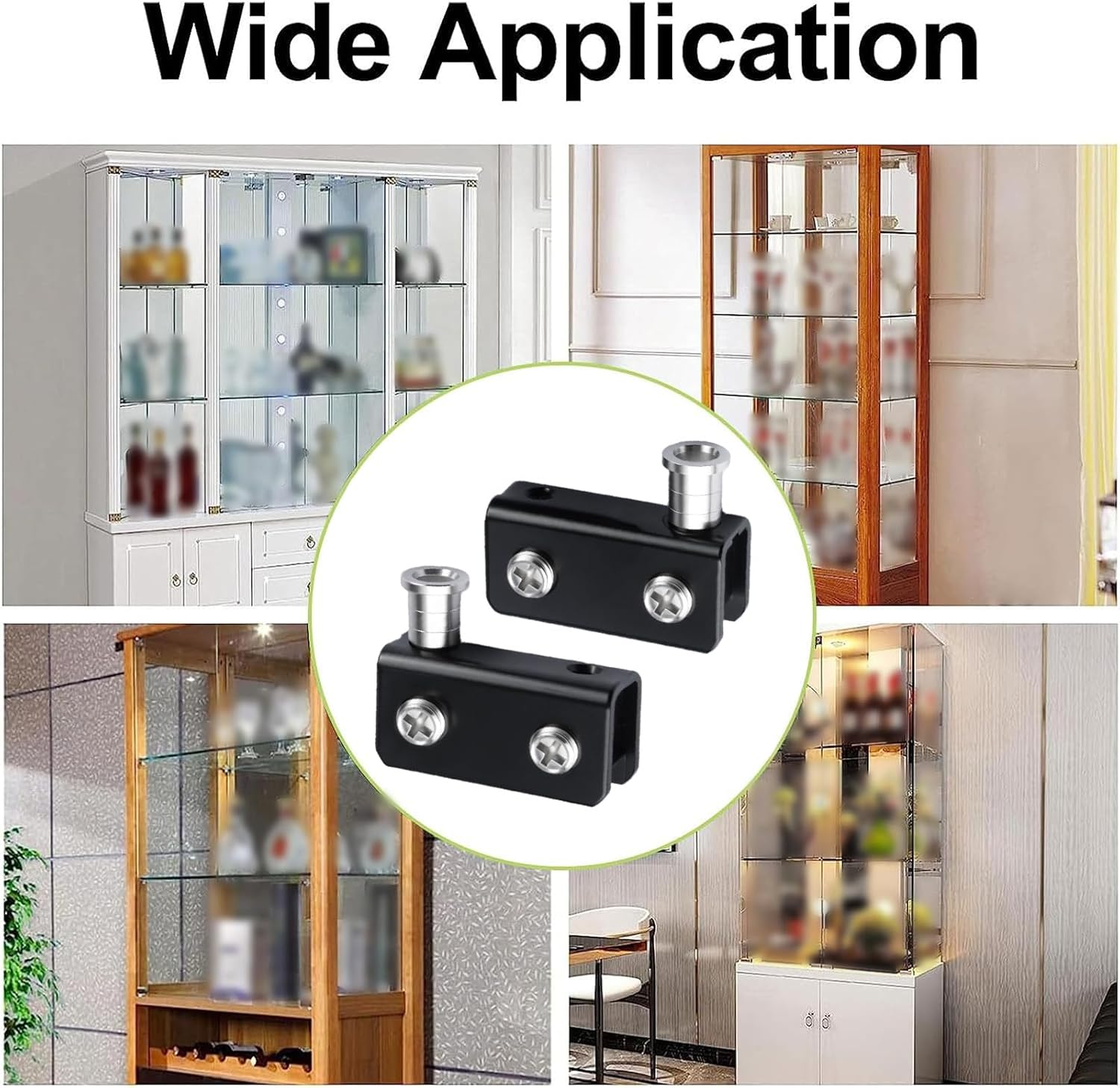 4 Pairs/8Pcs Frameless Glass Door Pivot Hinges Adjustable Cabinet Door Clamp Hinge with Pin Fits 5-8mm Free Swinging Glass (Black)