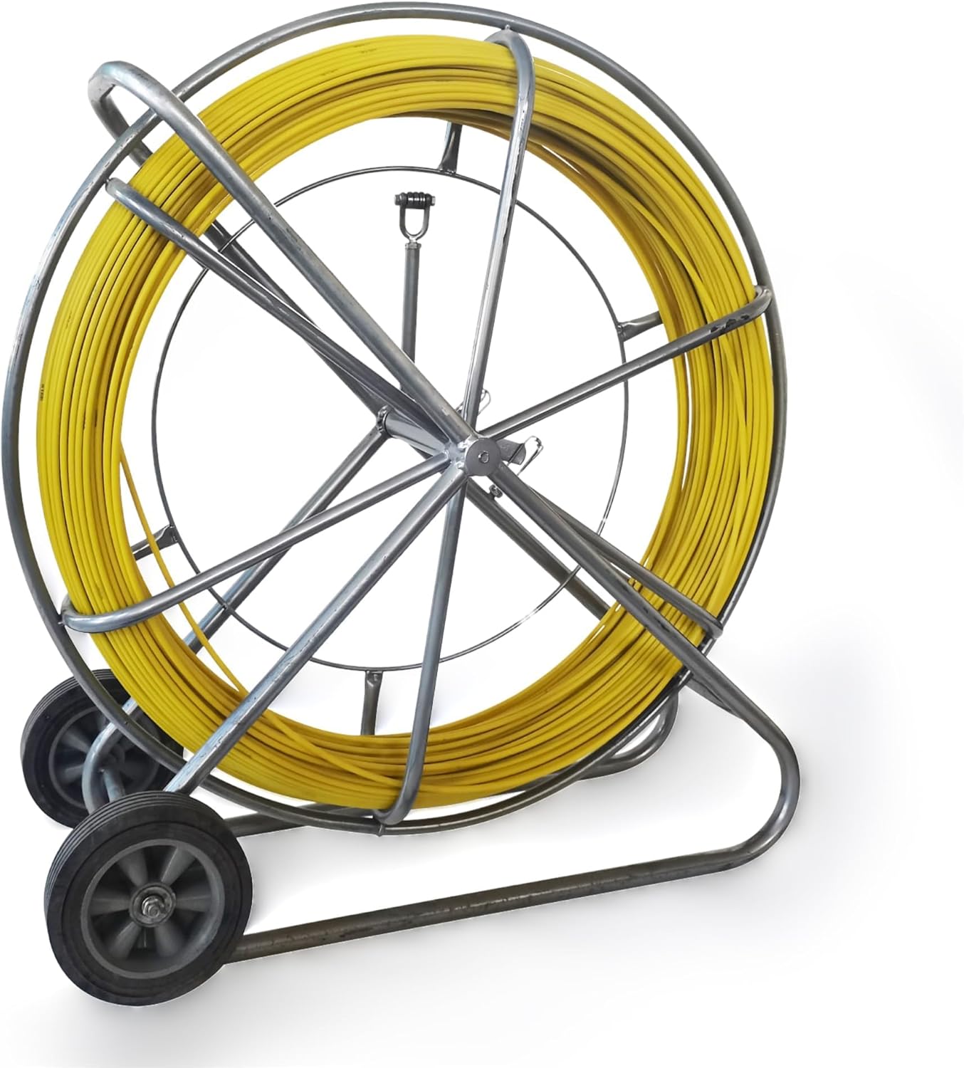 1/3"(8mm) 853FT(260m) Fish Tape Fiberglass Wire, Duct Rodder Electrical Wire Puller Cable Running, In Tube Fiberglass Cable Rod W/Steel Reel Stand Wheels