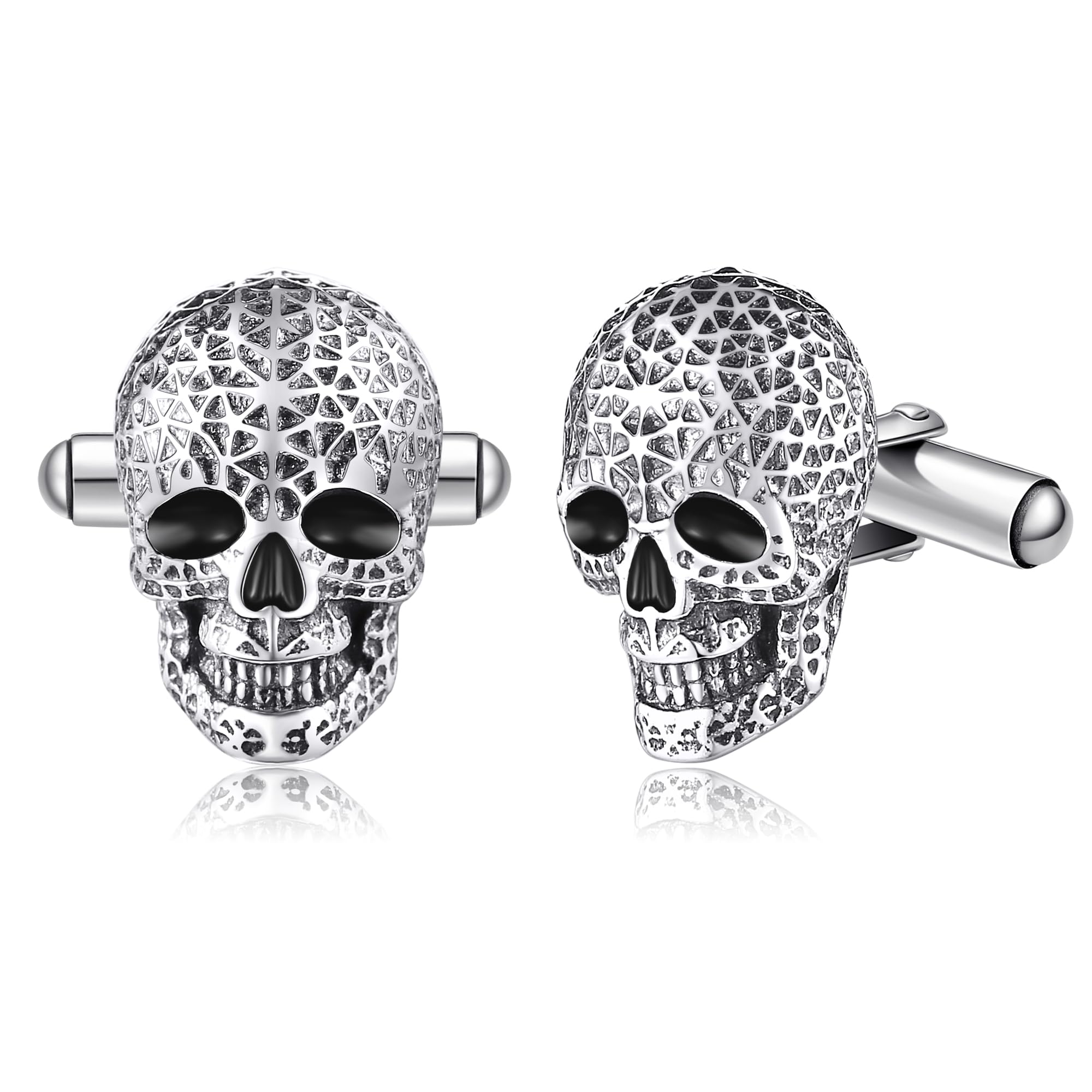 YAFEINISkull Cufflinks for Men 925 Sterling Silver Skull Cuff Links  Mother's Day Jewelry for Men