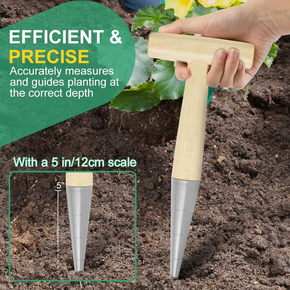 Utensili per Piantagione Di Bulbi, Semina Dibbers, Strumento per Piantare Ferro Cromato Graduato E Manico in Legno a T, Piantare Bulbi, Da Giardinaggio Ergonomico E Resist