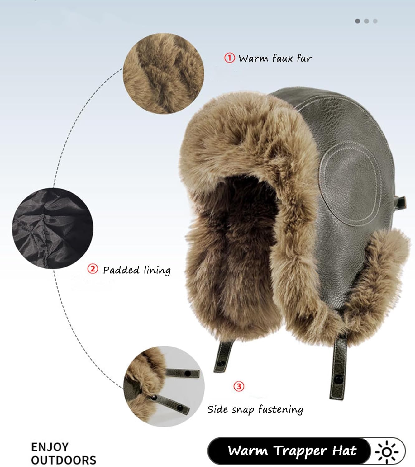 Winter Thermal Trapper Hat Soft Faux Fur Lined Warm Trooper Hats with Earflaps for Men and Women