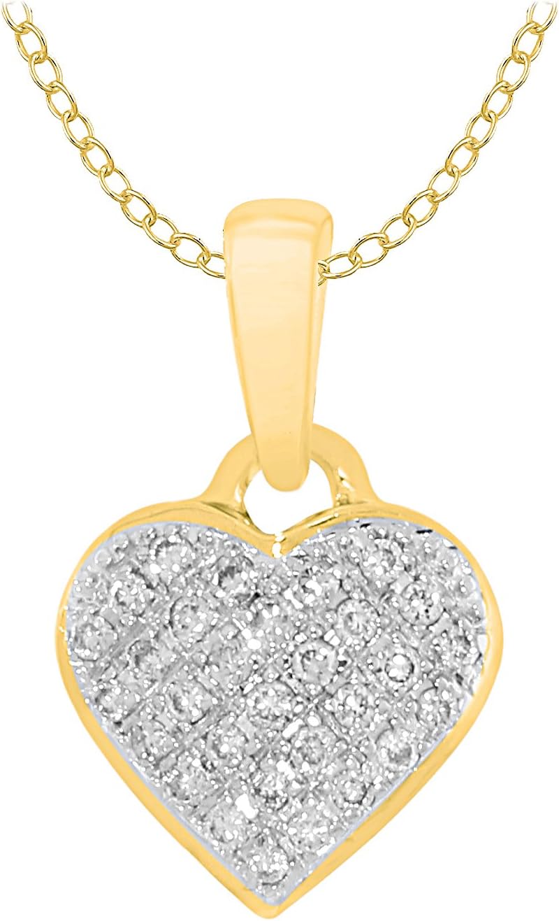 10k Gold Womens Round 1/10 cttw Natural Diamond Heart Love Cluster Pendant with 18" Chain