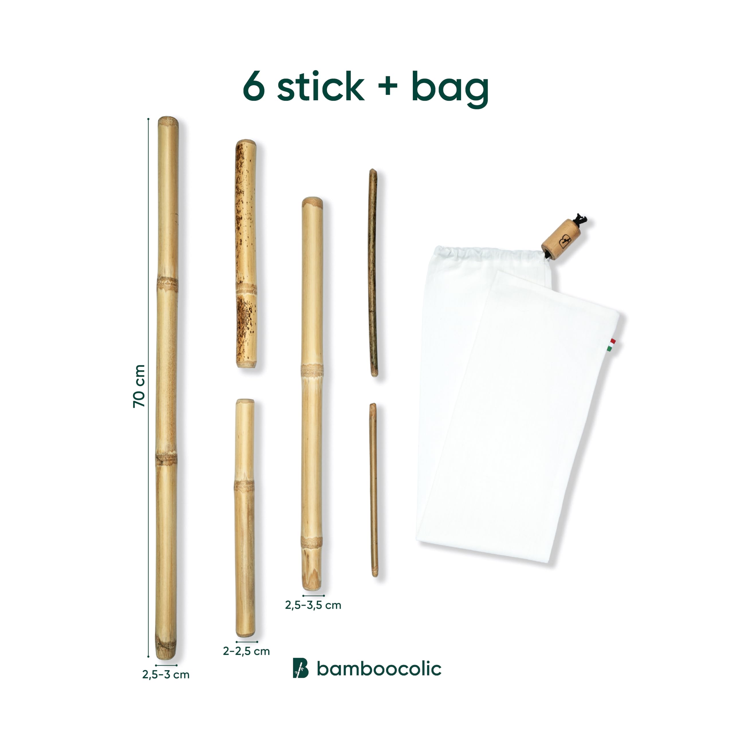 BAMBOOCOLIC Kit Massaggio Bambù - ideale per Hot/Warm Bamboo Massage, Canne Bambù non trattato chimicamente, Proprietà Antibatteriche e Antiossidanti, Resistente al Calore, Made in Italy