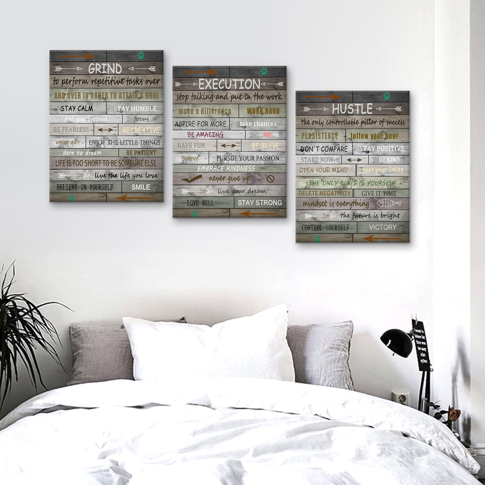 3 piezas de lienzo motivacional para pared, arte de muelle, ejecución, empresario, citas, carteles, impresiones inspiradoras de éxito, cuadros para decoración de dormitorio, oficina, listo para colgar
