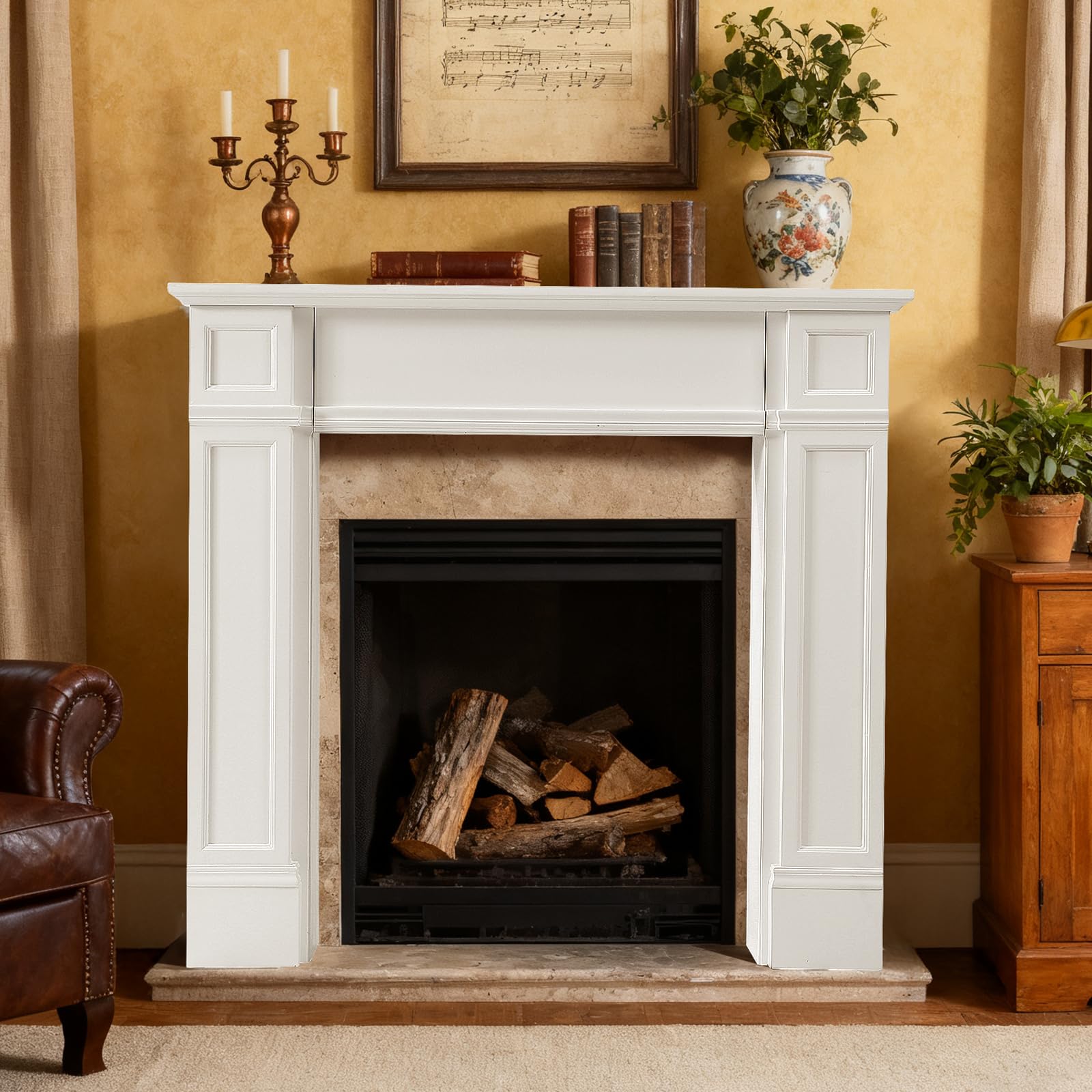 HOMEDIARY Fireplace Mantel Surround, Modern White Fireplace Mantel Frames with Legs for Living Room, Premium MDF with Solid Wood, Decorative Fireplace Surround for Holidays, Anti-Tipping &amp; Waterproof