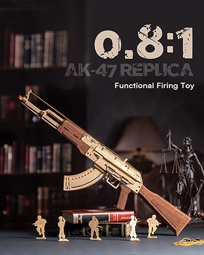 Miniatura 3 de ROKR Rompecabezas 3D para adultos, rompecabezas 3D de madera, modelo AK47, bandas de goma, juguetes de armas, kits de construcción, manualidades de