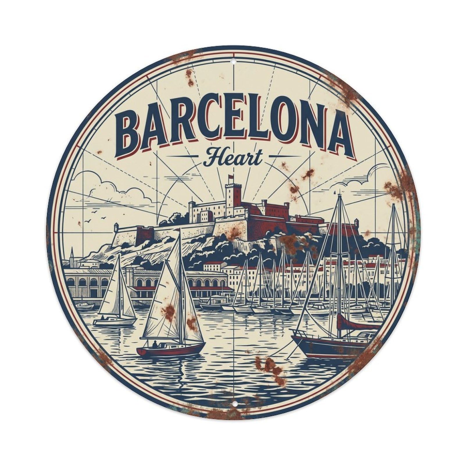 Fqnyr Style Metal Tin Sign Vintage Travel Barcelona Spain Soul