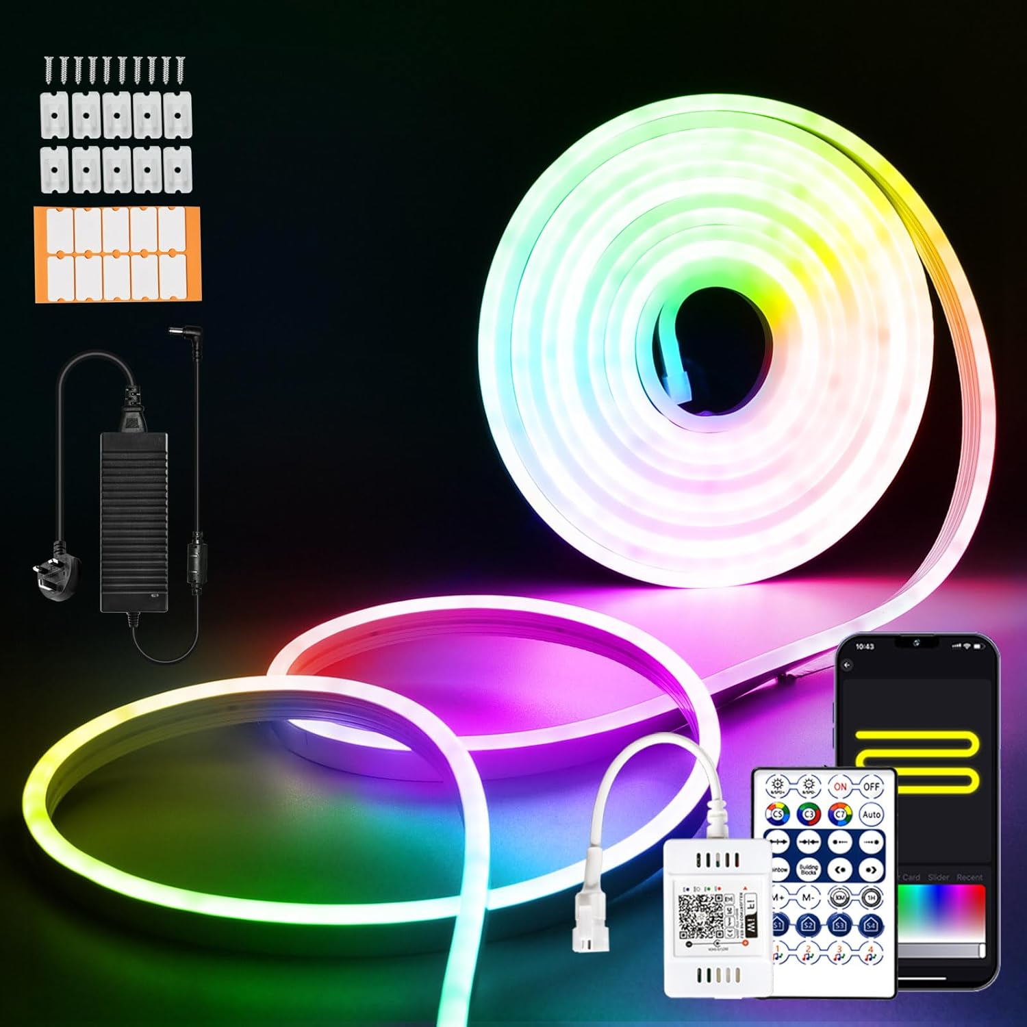 INDARUN Smart WiFi RGBIC Neon Led Strip Light Waterproof IP67 24V 5A, DreamColor 5M Led Tape
