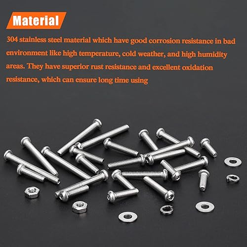 Miniatura 9 de HELIFOUNER Kit de 140 piezas M6 x 0.315in 0.394in 0.472in 0.630in 0.787in, cabeza de botón hexagonal, tornillos métricos, arandelas y tuercas, acero