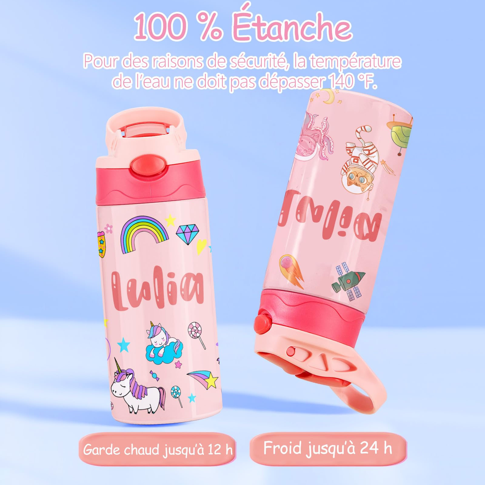 Gourde Isotherme Personnalisable Enfant 350ml Tritan Sans BPA Multicolore