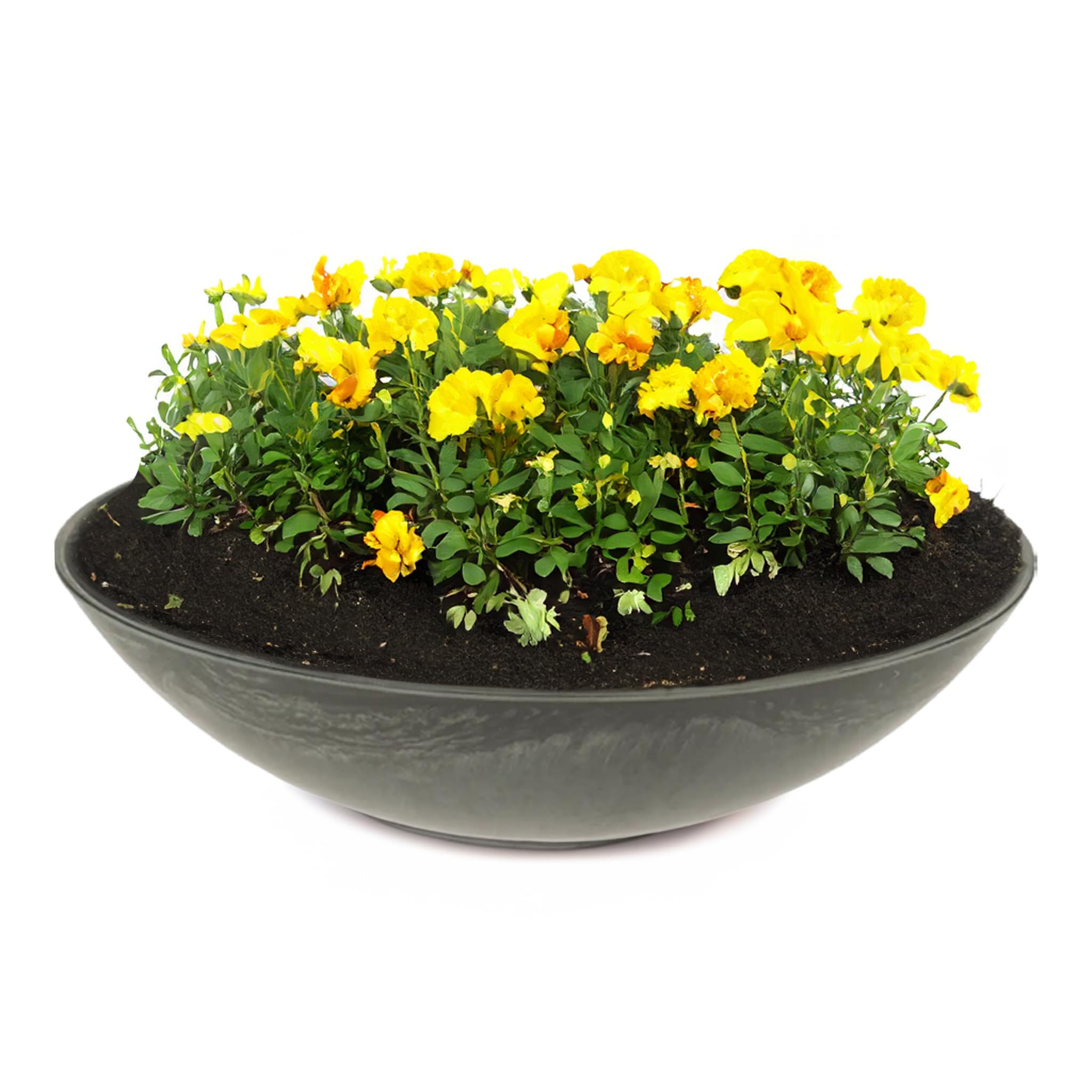 matches21 HOME & HOBBY Weatherproof Plant Bowl for Outdoor Use in 35 cm – Black Marbled as Flower Bowl – Decorative Bowl