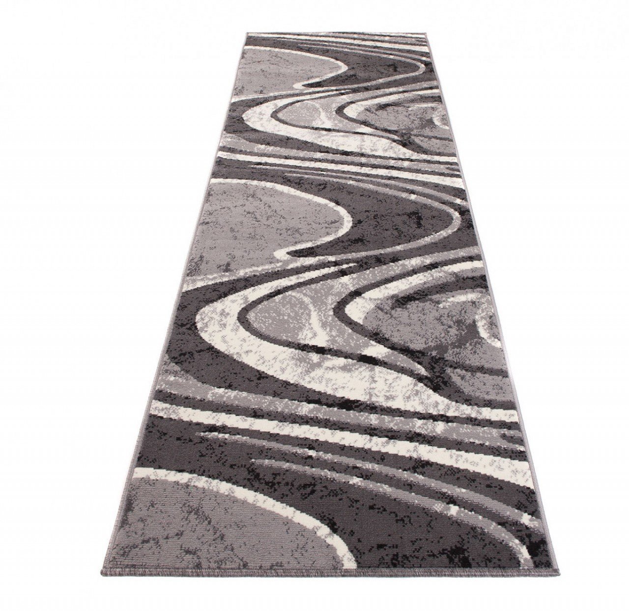 TAPISO Dream Läufer Teppich Meterware Flur Brücke Modern Wellen Streifen Gestreift Grau Creme nach Maß Wohnzimmer Schlafzimmer ÖKOTEX 100 x 360 cm